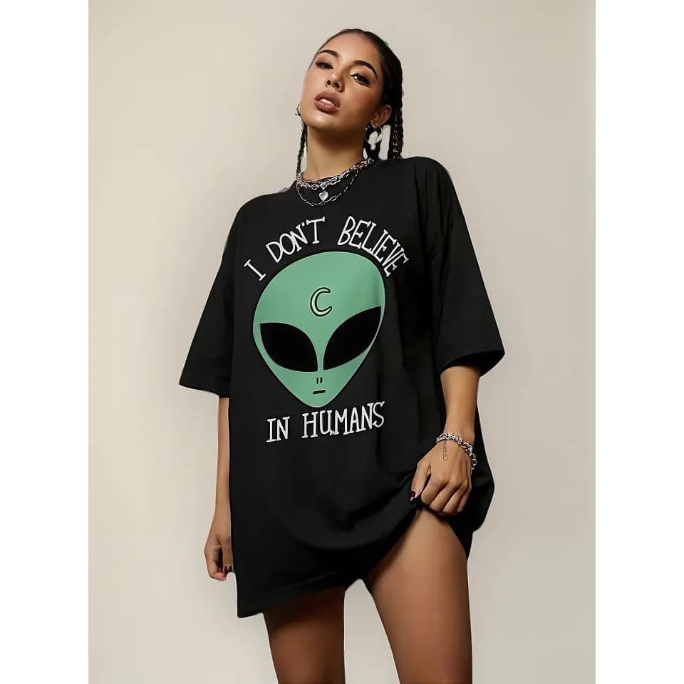 Camiseta Feminina Oversized Alien Et Geek Nerd Estilo De Rua