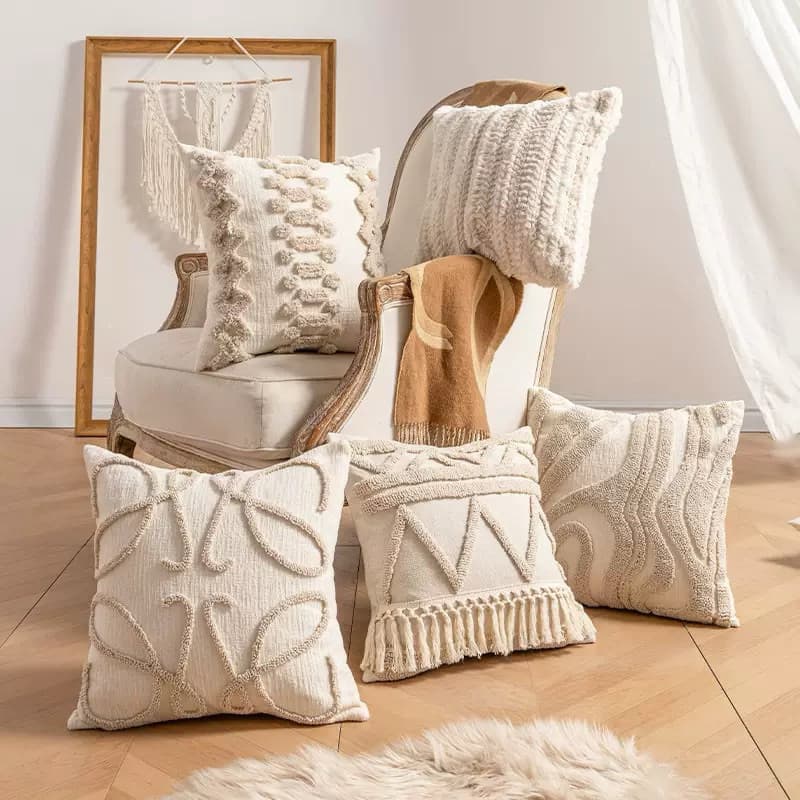 Capa de Almofada Premium em Tufting 45x45cm | Estilo Boho, Nórdico e Clean para Sofá e Decoração