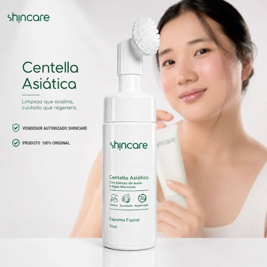 Espuma de Limpeza Facial Centella Asiática + Aveia + Algas | Com Escova de Silicone | Limpeza Suave - Shincare