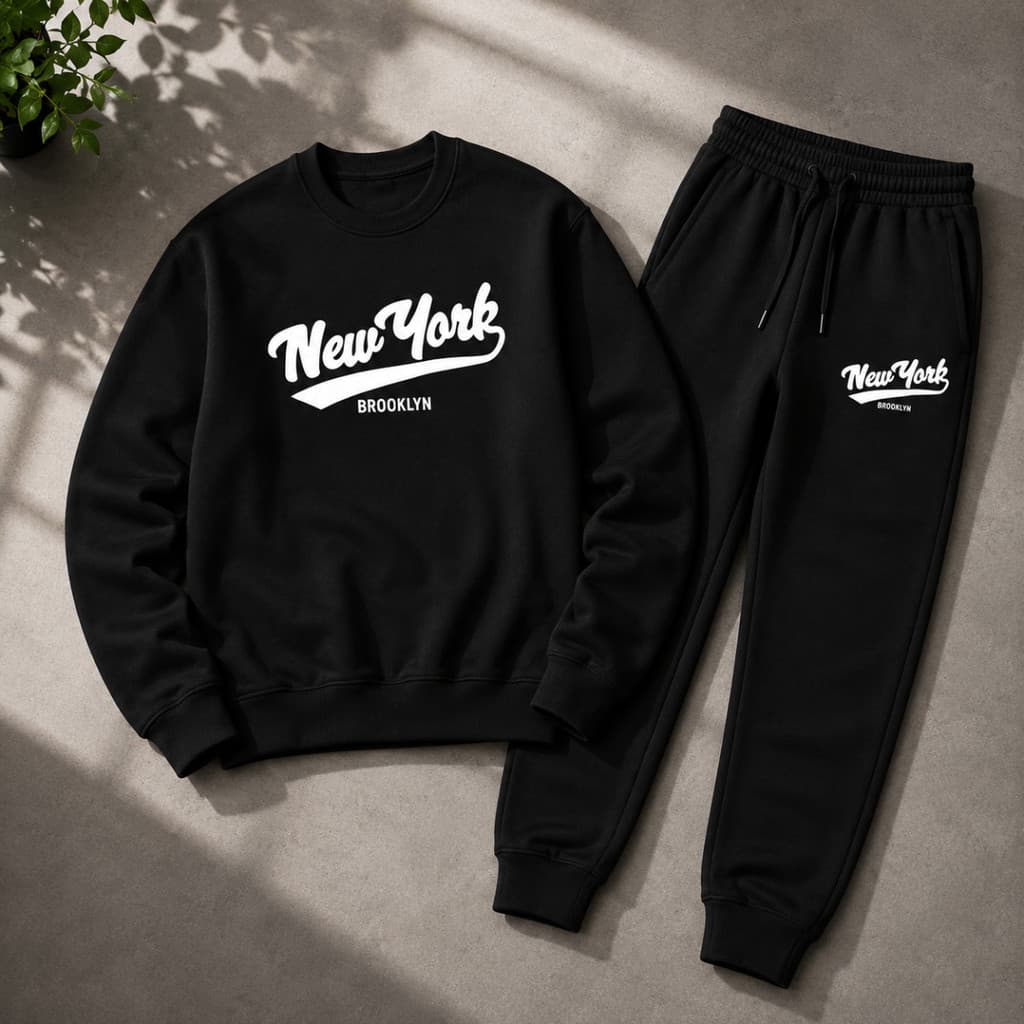 Conjunto Blusa de Frio Preto Gola Careca e Calça de Moletom Modelo: "New York"