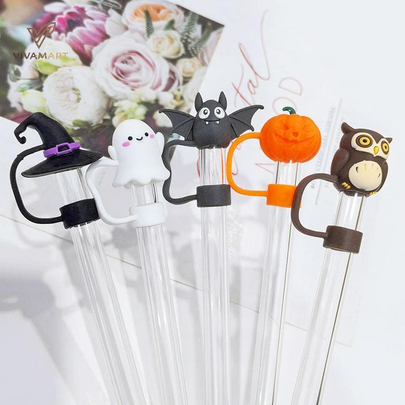 Vivamart Tampa De Palha De Halloween Para Copo , Topper Silicone 10mm , À Prova De Poeira , Pontas Reutilizáveis