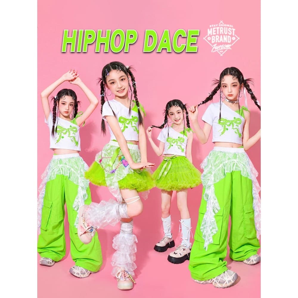 Meninas dopamina verde jazz trajes de dança meninas jazz Pettiskirt crianças trajes de dança rua crianças passarela na m