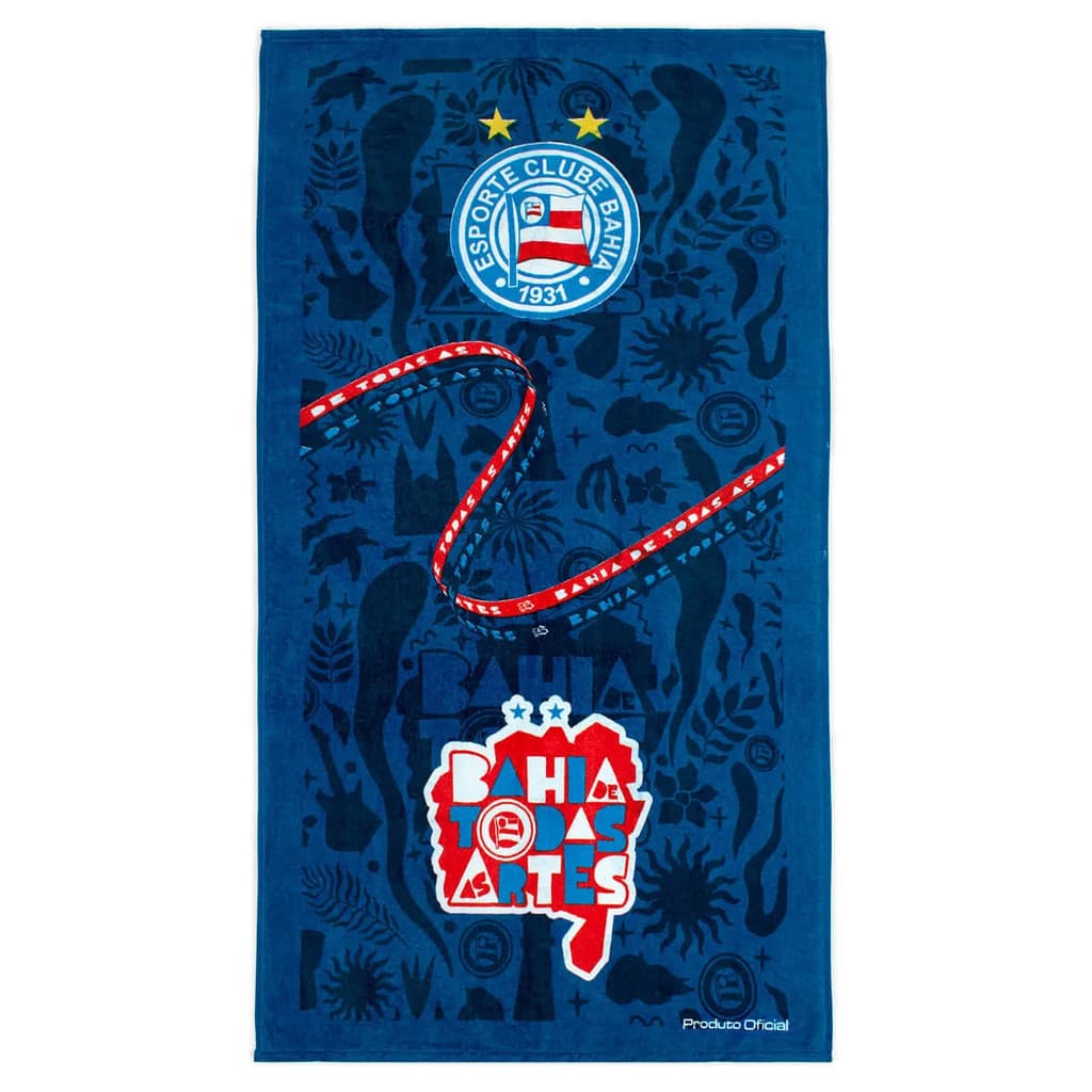 Toalha Praia KazzaVip Veludo Estampado 100% Algodão Brasão Licenciado Oficial Clube Bahia 70cm x 140m Azul