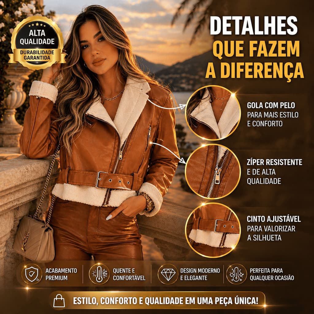 Jaqueta De Couro Com Detalhe Em Pelúcia Teddy Casaco Luxo Inverno Peluciado Couro Ecológico Com Gola Teddy
