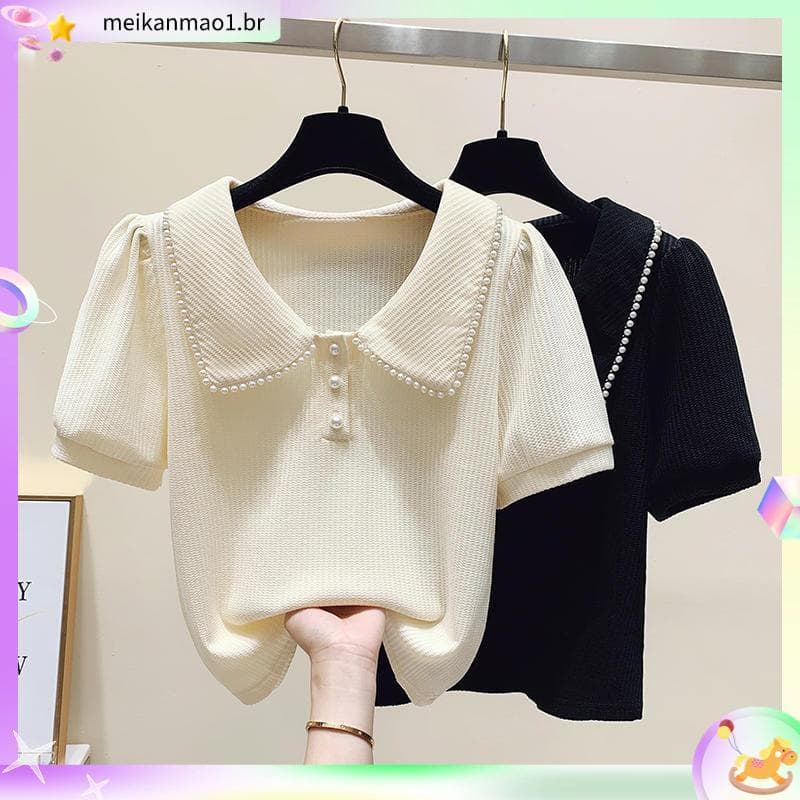 Tamanho grande solto manga Puff topo 2024 novo estilo verão gordura mm mais magro olhar capa carne elegante Formal ombro