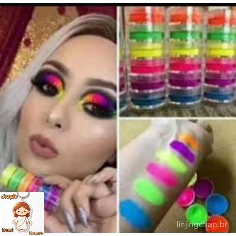 Sombra Neon Pigmento Colorido Para Maquiagem Carnaval Kit 6 Cores Alta Pigmentação Festa Balada Glow