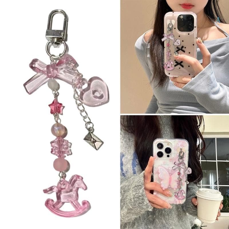 Bowknot Telefone Charme Chaveiro Bonito Trevos Quatro Folhas Alça Cordão Mochila Pingente Para Saco
