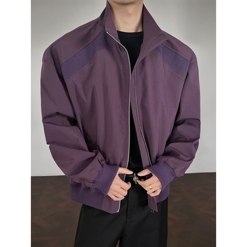 BAMGcleanfit Jaqueta Curta Roxa Masculina Primavera Costura Gola Piloto 7.27