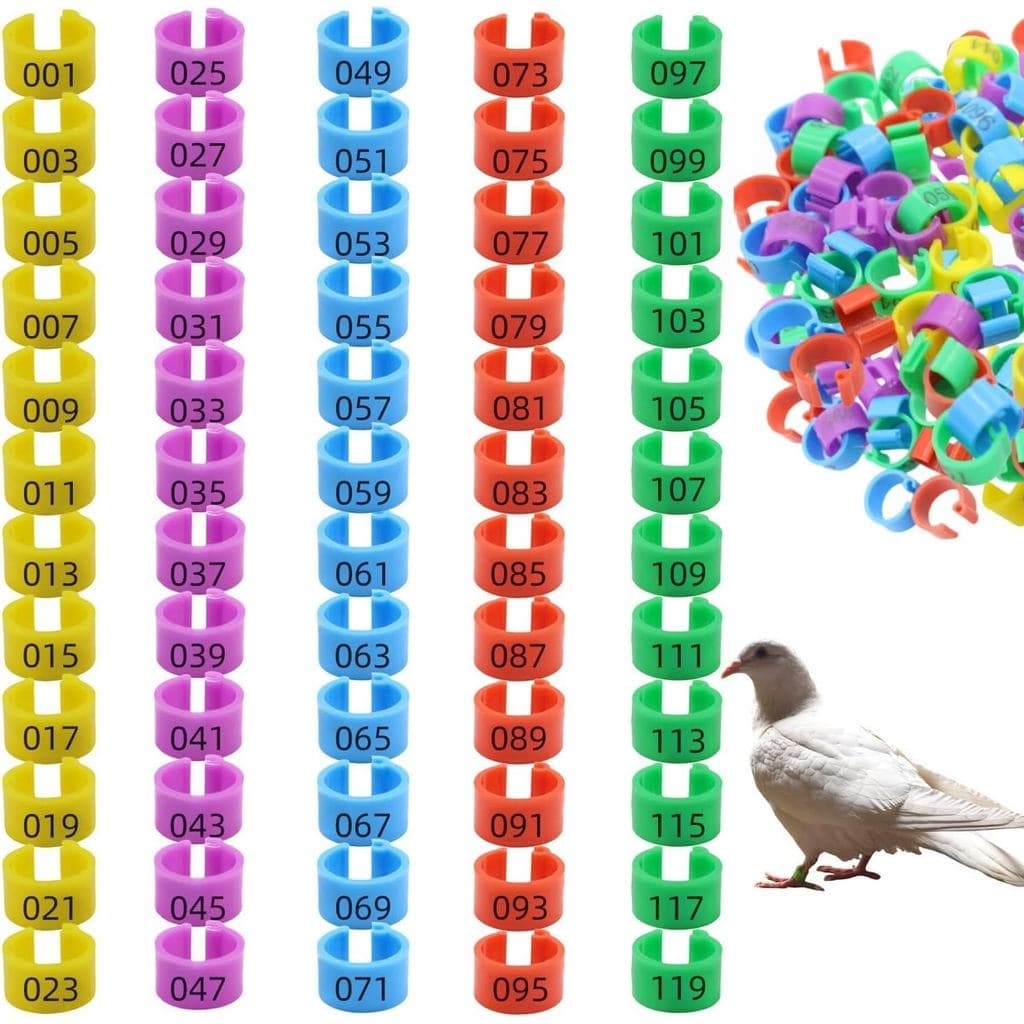 Anilhas para Pássaros DoubleWood, 120 Peças Numeradas de 8mm, para Pombos, Anilhas para Aves de Capoeira, Anilha