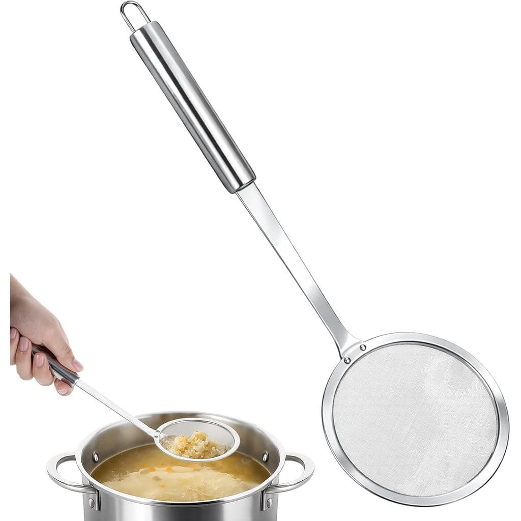 Colher Coletora de Gordura de Aço Inoxidável de 4", Peneira de Alimentos de Malha Fina para Cozinha, Coletor Multifuncio
