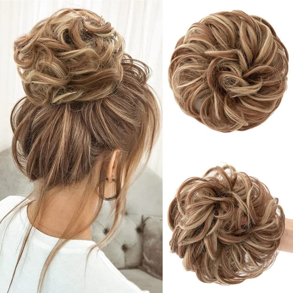 CJL Hair Grande Coque Bagunçado Pedaço De Cabelo Ondulado Encaracolado Scrunchies Sintético Chignon Rabo De Cavalo Exten