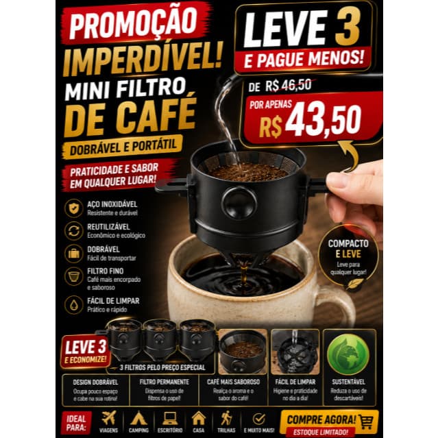 MINI Filtro de café aço dobrável portátil café dripper inoxidável reutilizável