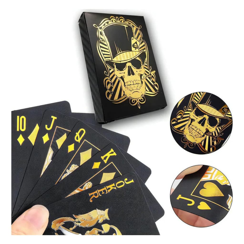 Baralho Caveira Skull Preto Dourado Gold Truco 54 Cartas