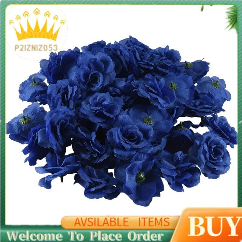 Cabeças De Flores De Rosa De Seda , 50 Peças Para Decoração De Álbum De Roupas De Chapéu , Casamento (Azul Escuro)