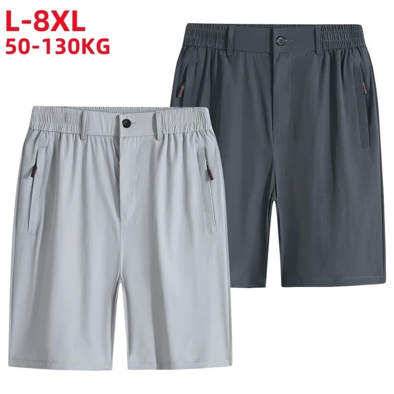 Bermuda Masculina Plus Size Casual de Seda Gelada com Cintura Elástica, Secagem Rápida e Fresca para Golfe