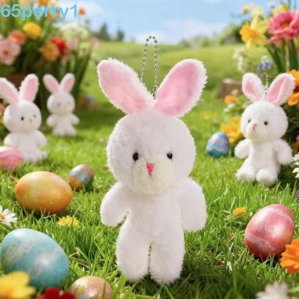 PERRY1 10 chaveiros de pelúcia de coelho branco, tamanho pequeno, 18 cm Y5FV