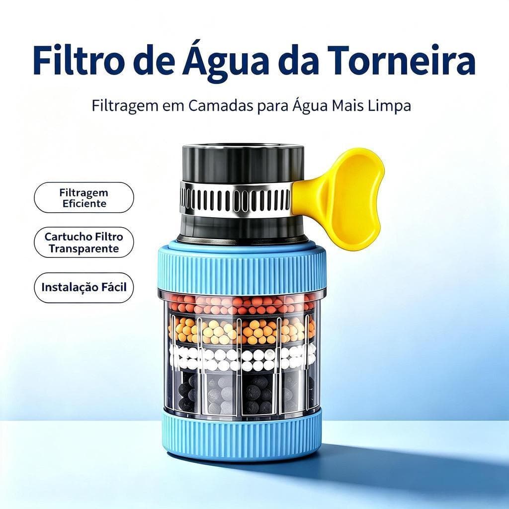 Filtro de Água para Torneira 6 Camadas com Rotação 360° Interface Universal Lavável e Removível