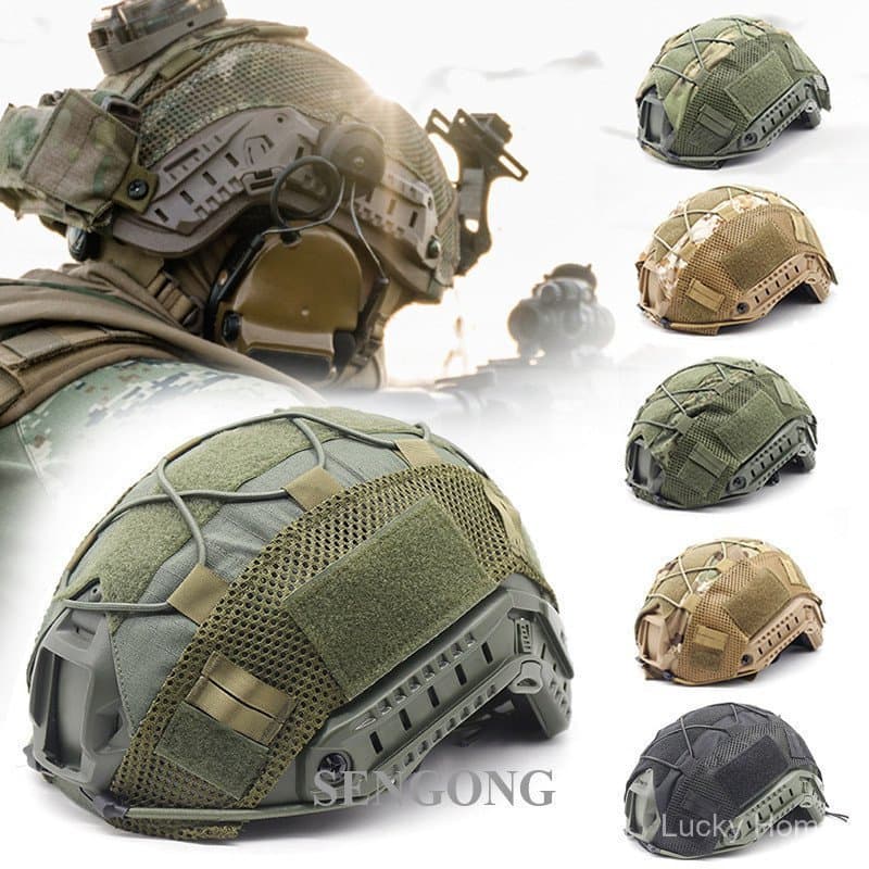 Capacete Tático Camuflado SENGONG com Corda Elástica - Adequado, Durável em Poliamida para Operações em Campo CS ao Ar L