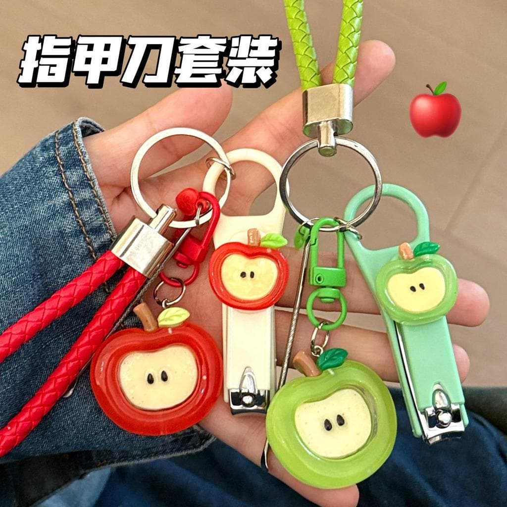 Criativo Apple cortador de unhas bonito portátil pingente estudante doméstico cortador de unhas colher conjunto ferramen