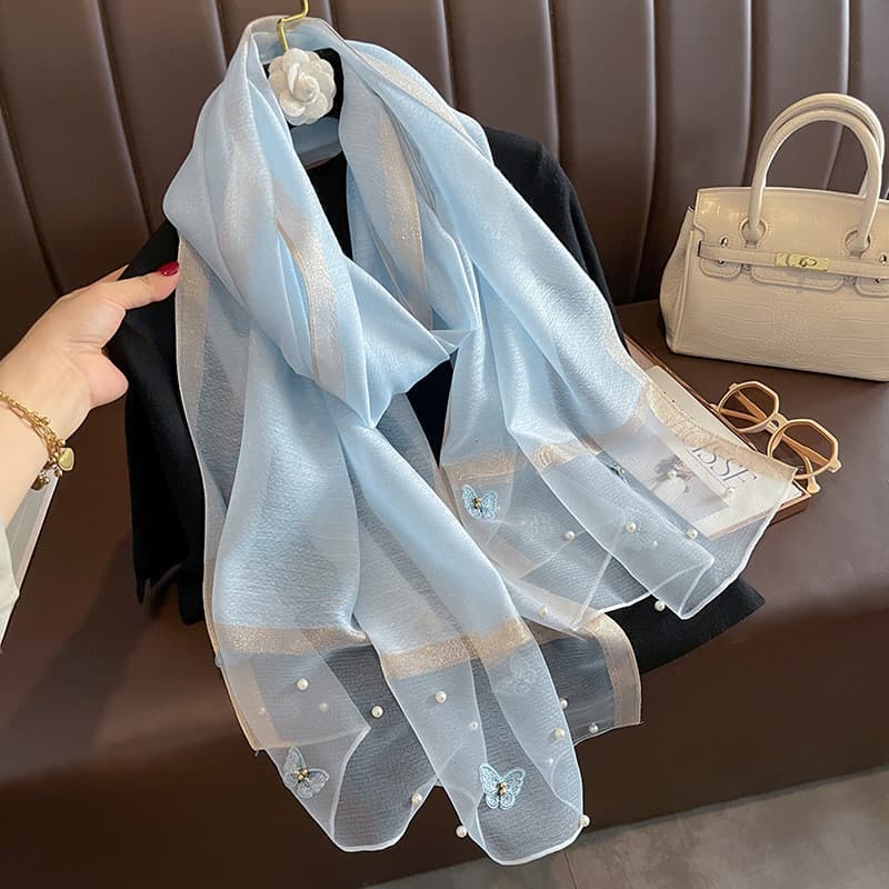 Novos Lenços, Xales, Bordados de Borboleta, Acessórios de Moda com Pérolas