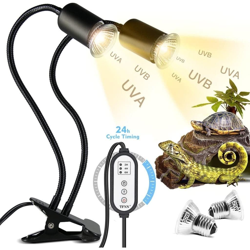 Lâmpada de Aquecimento para Répteis, Lâmpada de Aquecimento de Cabeça Dupla com Grampo, Luz UVA UVB para Répteis com Tem