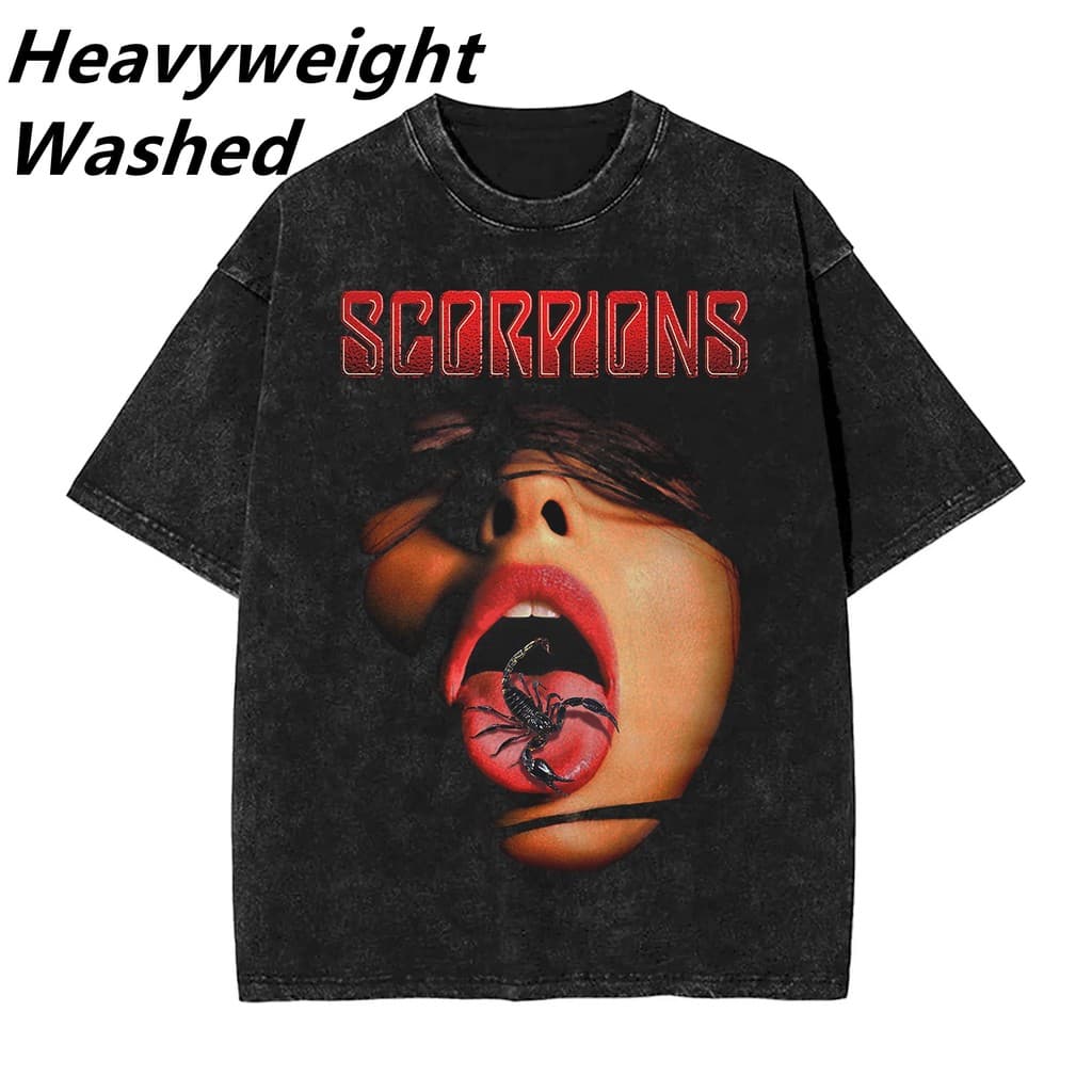 Camiseta Casual Masculina De Manga Curta Lavada Com Estampa De Banda 100 % Algodão Pesado