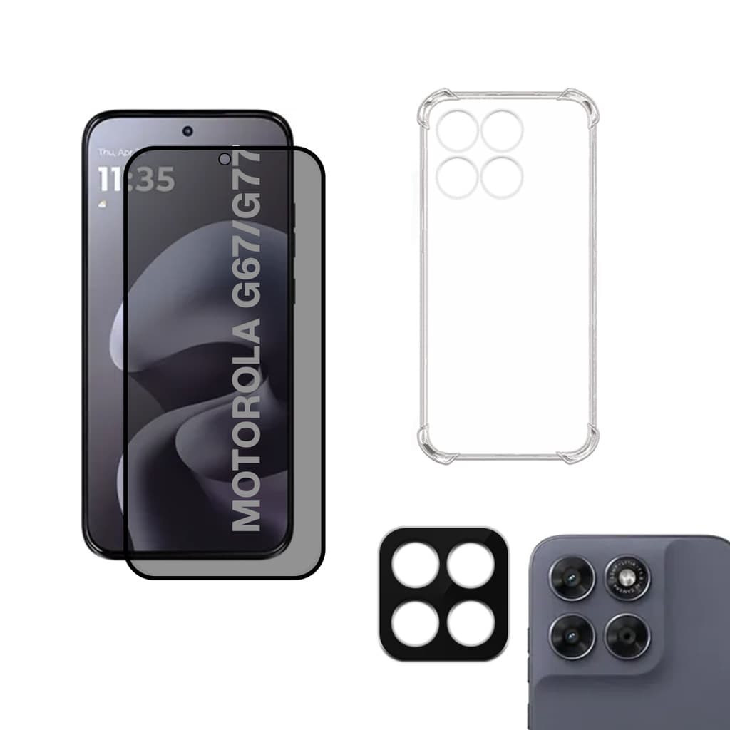 Kit de proteção para Motorola G67 / G77 | Película de privacidade de vidro 3D capa película da câmera