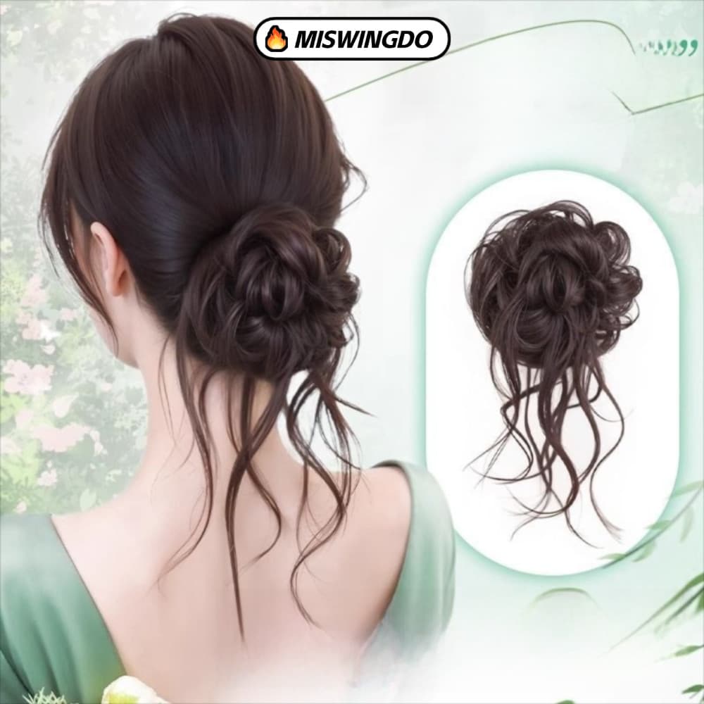 MISWINGDO Grampo De Garra De Coque De Cabelo , Peruca Fofa Encaracolado De Cabeça Marrom Sintético Preto Natural