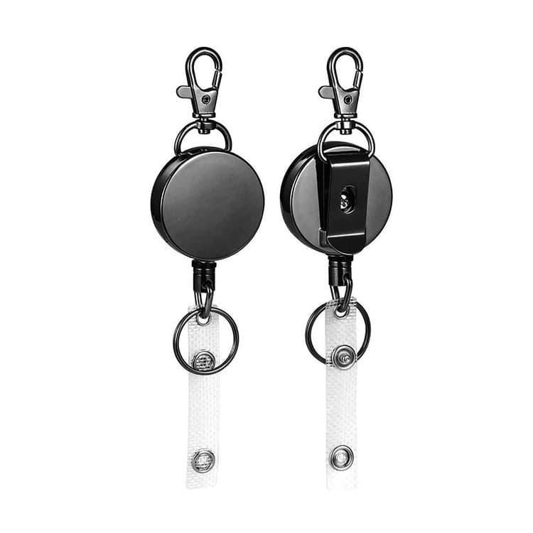 [Estoque pronto] Fivela fácil de puxar de Metal revestido preto de 4 cm com fivela de cachorro Chaveiro retrátil Anti-pe