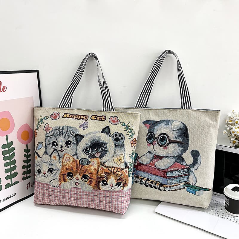 Bolsa de ombro de lona de grande capacidade em estilo coreano – Bolsa de compras estampada e elegante para estudantes un
