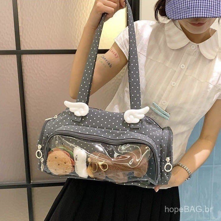 Bolsa de ombro versátil com bolinhas estilo coreano para mulheres, bolsa transparente com tema de anime, mochila para es