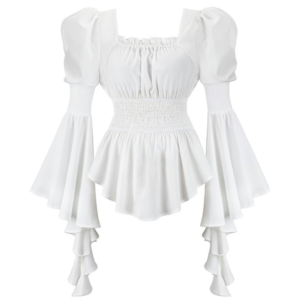 Camisa Feminina Medieval, Blusa de Manga Longa, Traje de Camponesa da Renascença