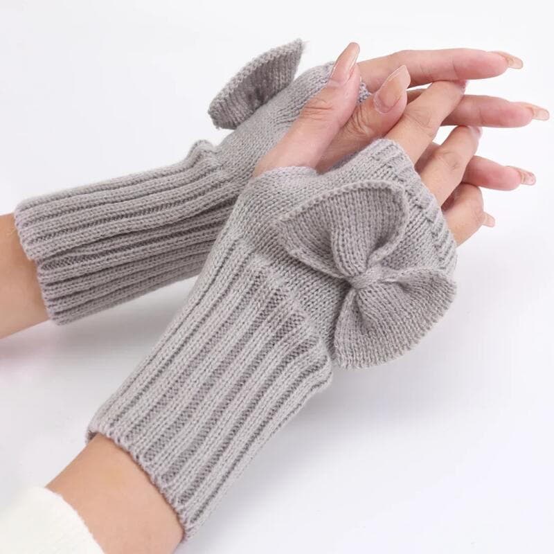 Inverno Bonito Arco Meio Dedo Luvas Femininas Curto Elástico Sem Dedos Mitten Juventude Moda Quente Tricô