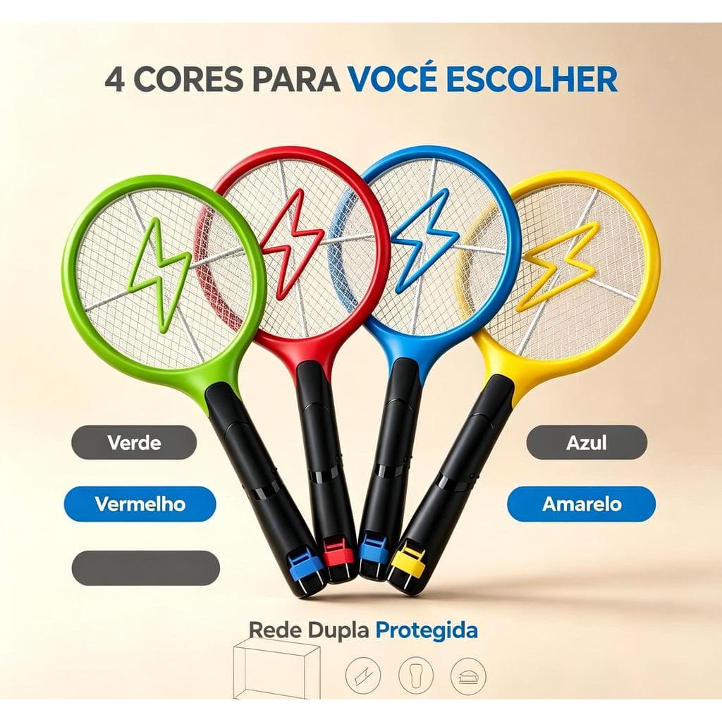 Raquete Elétrica Mata Mosquito Kit Bivolt Recarregável para Controle