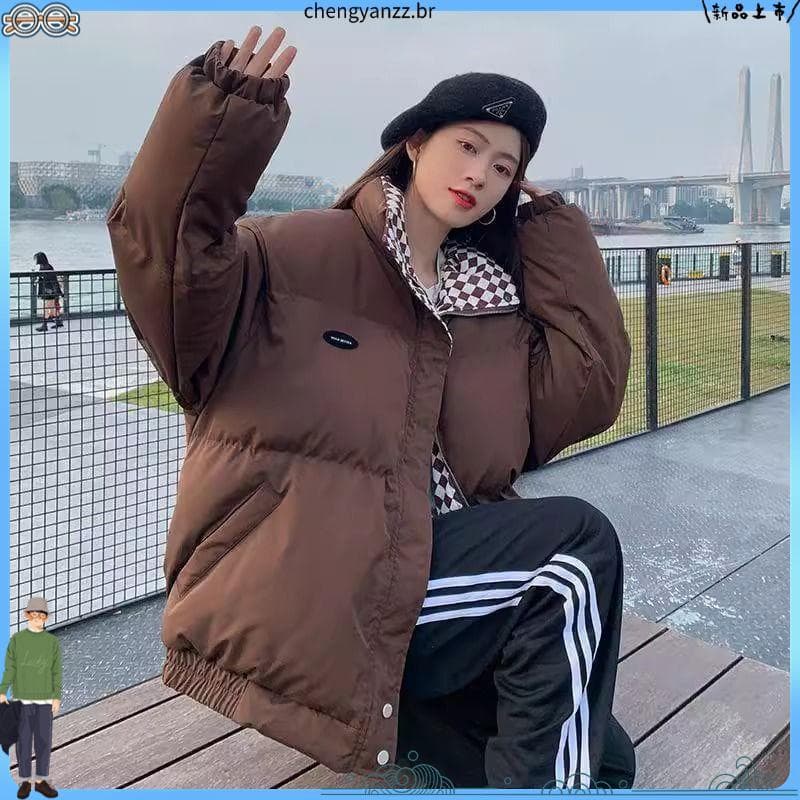 Inverno novo estilo pequeno All-Match pão acolchoado jaqueta feminina estilo Preppy solto engrossado jaqueta quente ins
