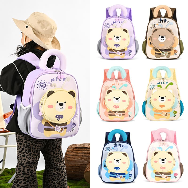 Nova mochila infantil com design de urso fofo para meninos e meninas, adequada para as classes do jardim de infância e d