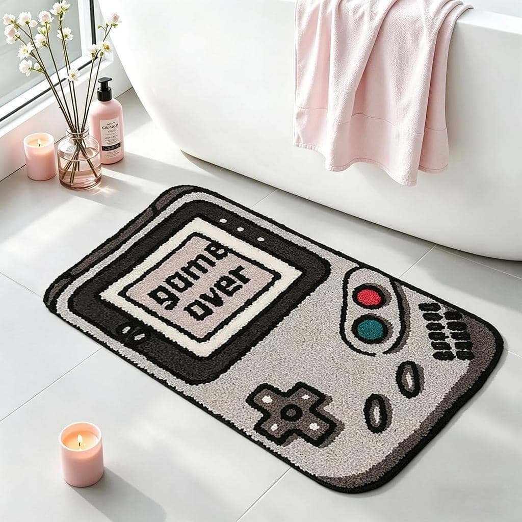 Tapete de Consoles de Jogos para Quarto, Tapete de Banheiro Divertido, Tapete de Jogos Engraçado, Tapete Estético de Pel