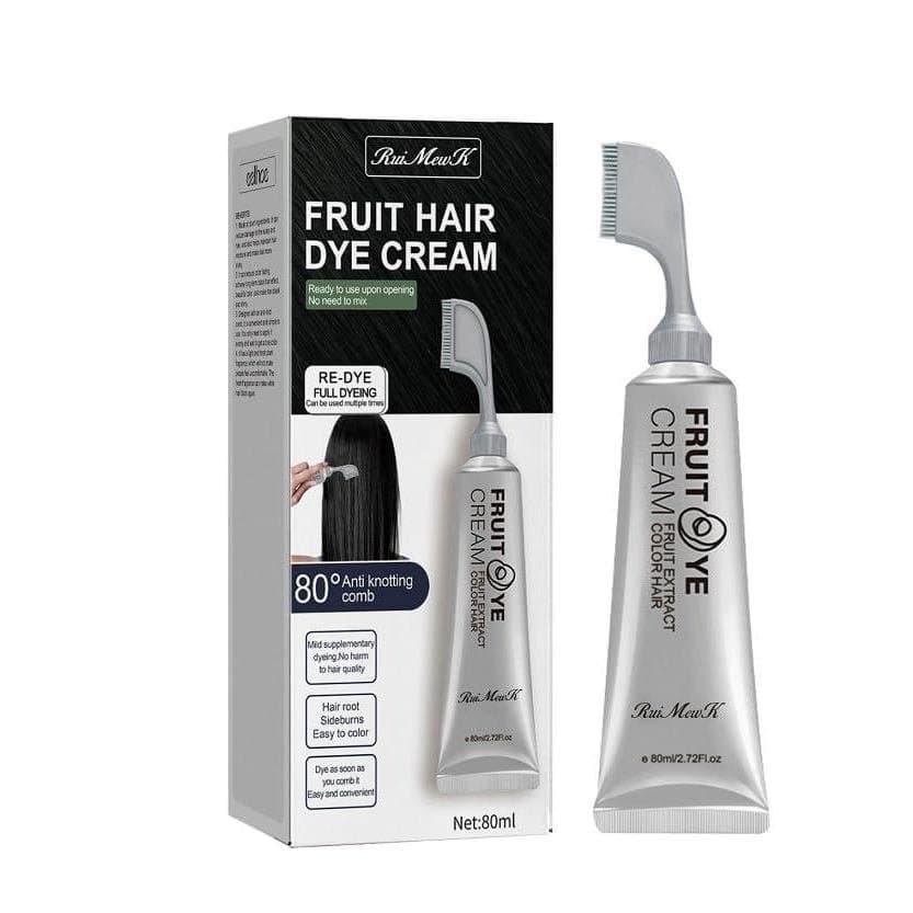 Creme de Coloração Capilar com Frutas e Pente Anti-Nós, Fórmula à Base de Plantas, 80ml, Cor Suave para Cobertura de Cab