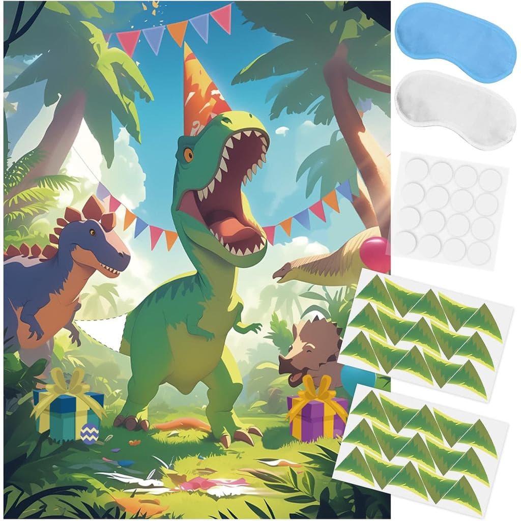 Jogo de Colocar a Cauda no Dinossauro, Pôster de 20'' x 28'', Jogo de Festa para Meninos, 30 Adesivos de Caudas, para Su