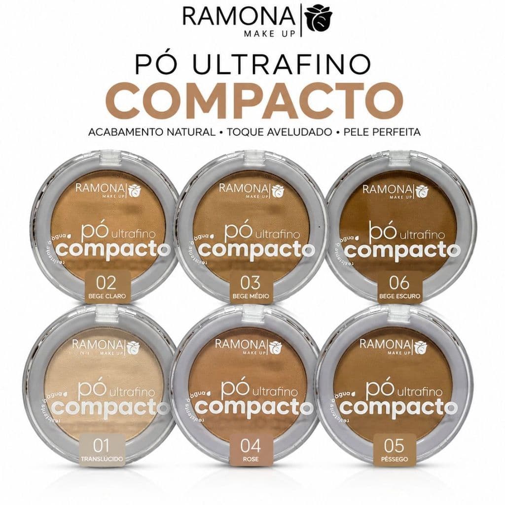 Pó Compacto Ramona Make Up Original 10g | Todos os Tons Disponíveis | Acabamento Matte, Alta Cobertura e Longa Duração