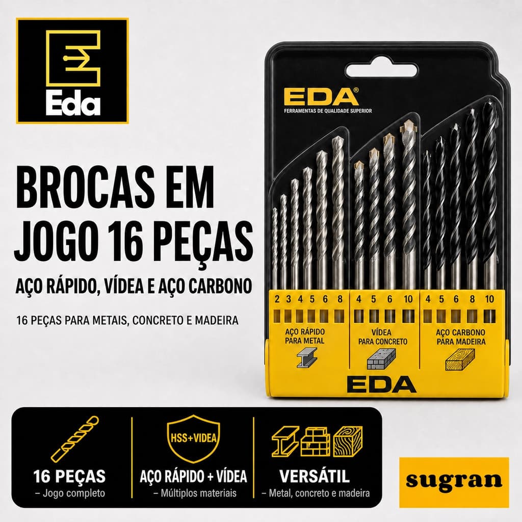 Jogo De Brocas Estojo Completo Com 16 Peças Brocas Em Aço Para Furadeira Madeira Concreto Metal