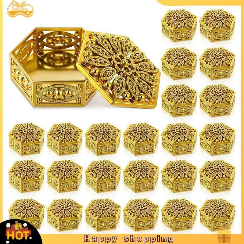 Caixa Hexagonal Dourada Para Pooja Bulk 24 Peças Presentes De Retorno Indianos Ocos Caixas De Doces Hexagonais Recipient