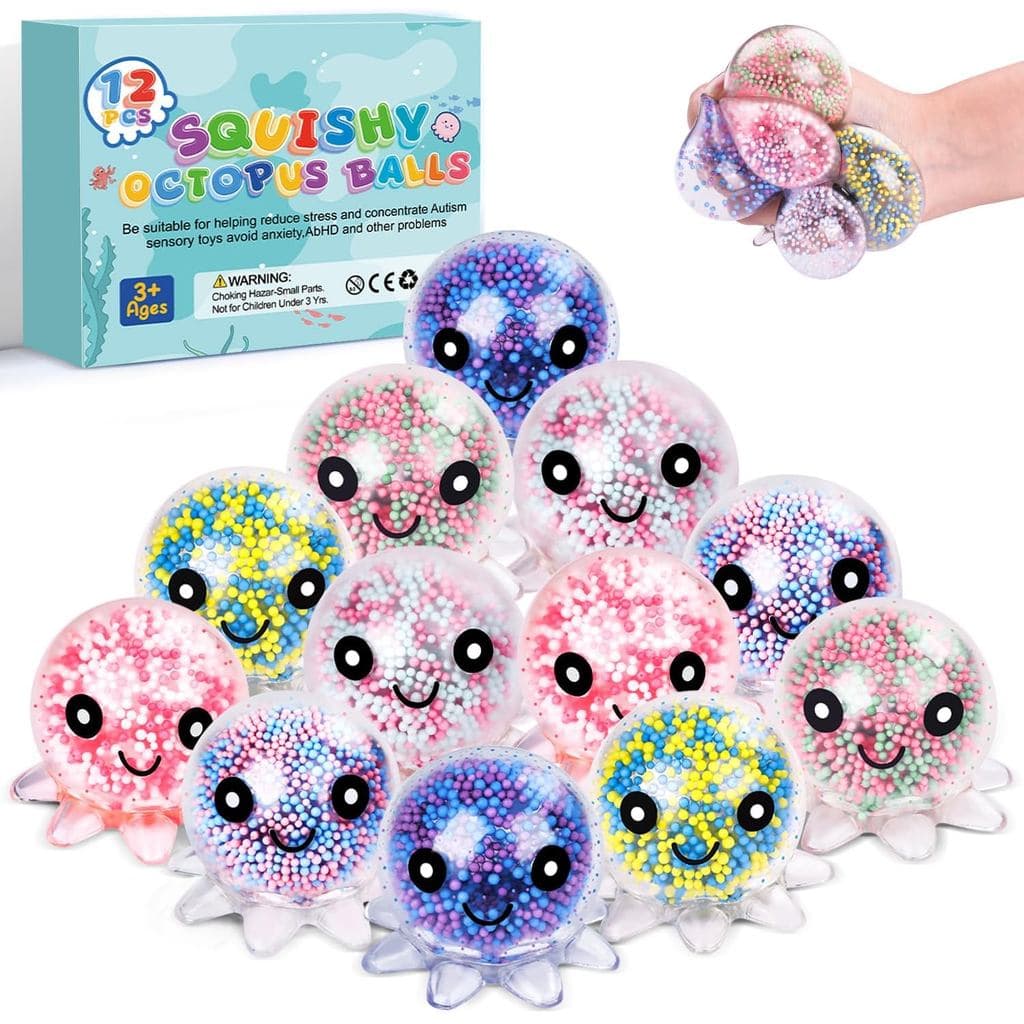 VESPRO Conjunto de 12 Bolas Anti-estresse para Adultos, Bolas Sensoriais Anti-estresse em Forma de Polvo Fofo, Conjunto