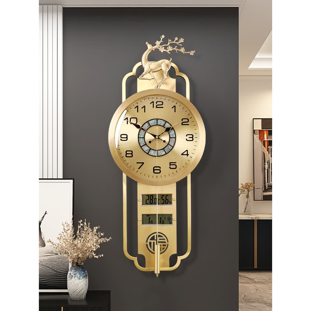 Fulu novo estilo chinês relógio de parede sala estar doméstico 2026 novo estilo calendário luz bronze luxo mudo relógio