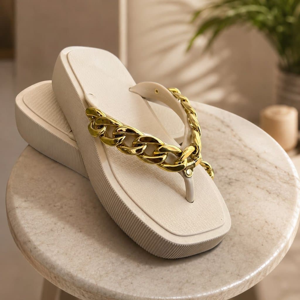 Tamanco Rasteira Feminino com Corrente Chinelo Plataforma Confortável Verão Preto Branco Caramelo