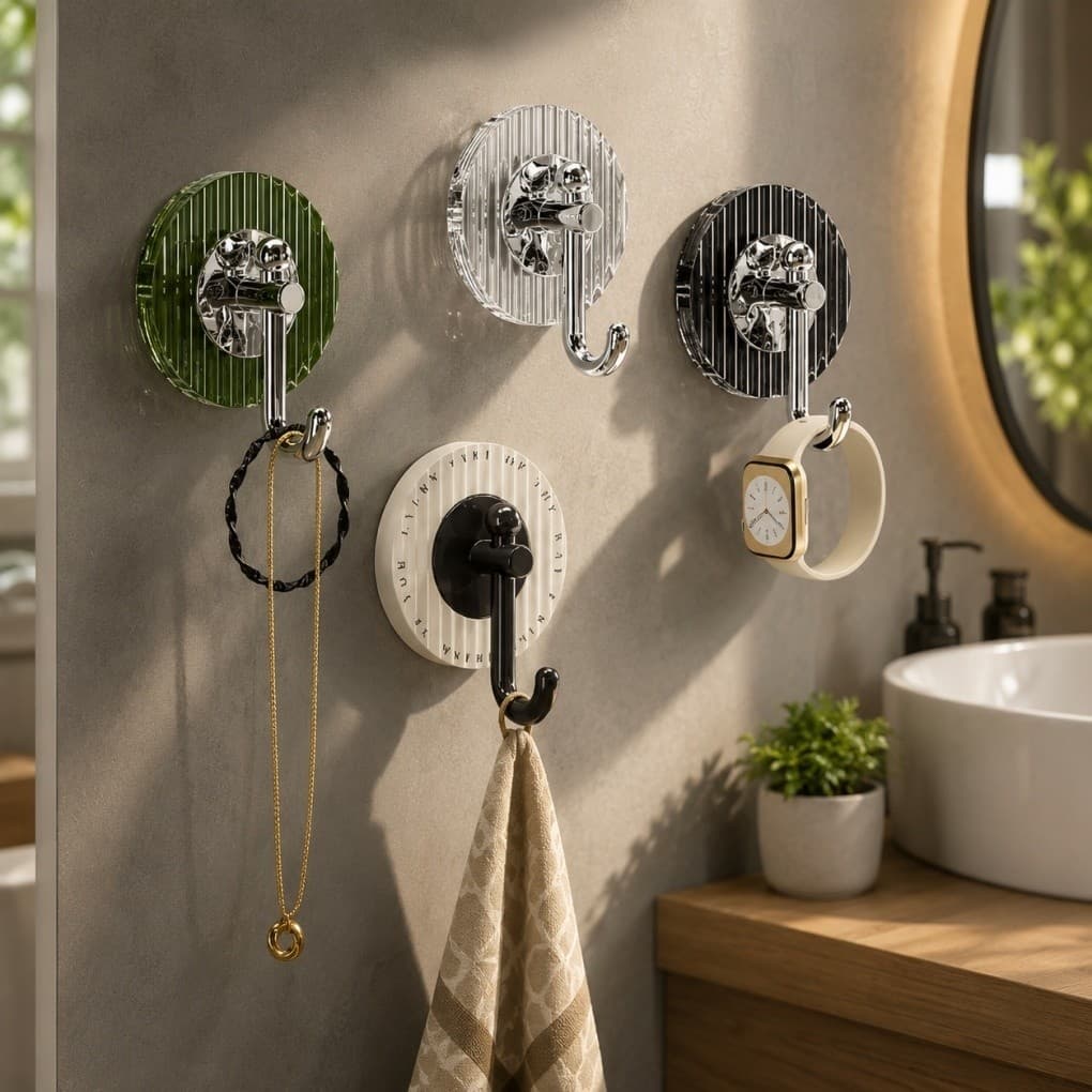 Kit 4 Ganchos Adesivos Sem Furo | Suporte de Parede Multiuso para Banheiro, Cozinha, Quarto e Lavanderia