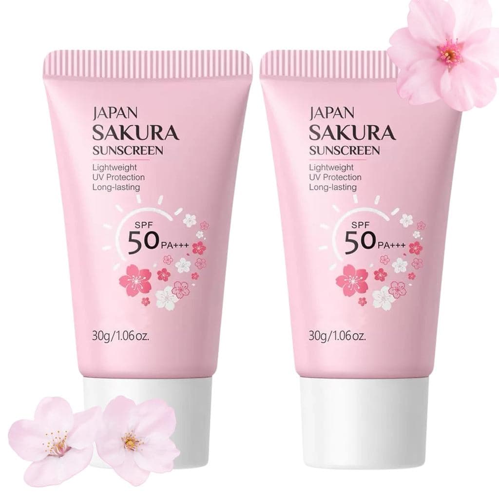 Creme Protetor Solar Japonês Sakura, FPS 50, Hidratante, Textura Leve, Não Oleoso, Rápida Absorção (2 Peças)