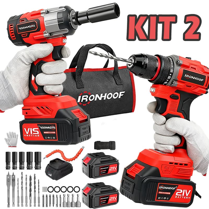 Kit 2 Furadeira Parafusadeira Chave De Impacto Brushless Bivolt 2 Baterias Profissional