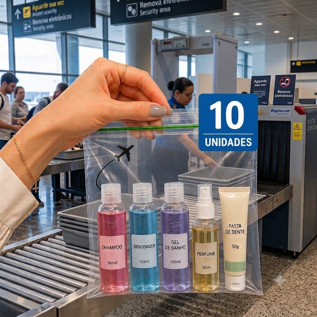 kit Saco zip 20x20  viagens internacionais anac oficial liquidos aeroporto - 5/10/50 unidades
