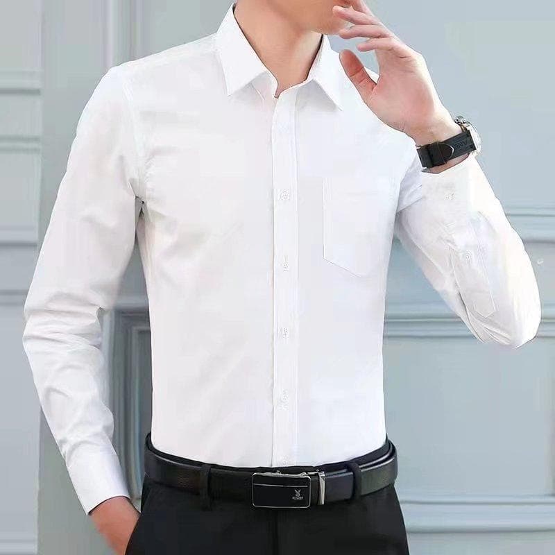 [Estoque pronto] Camisa branca de manga comprida de verão com bolsos masculina fina de negócios profissional roupa Forma